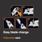 Fiskars Pro Retractable Folding Utility Knife, Box Cutter with Long-Lasting CarbonMax Razor Blade and Dual Lock Safety, Orange/Black