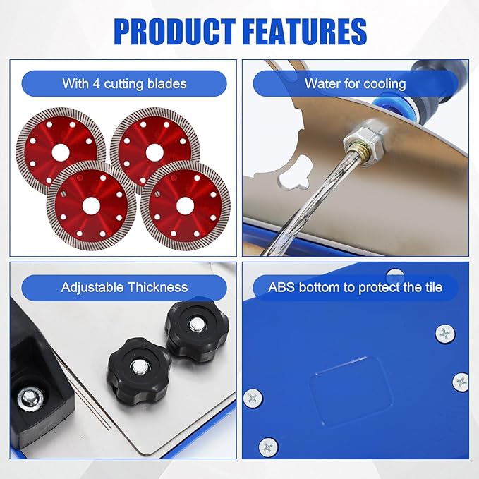 45 Degree Tile Chamfering Tool,Angle Grinder Stand for 45° Tile Cutting,with 4PCS Saw Blades,Gloves,Hose,Adjustable Attachments for Chamfering