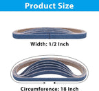 36 Pcs 1/2 x 18 Inch Sanding Belts for Metal, 1/2x18 Zirconia Belt Sander Sanding Belts, 6 Each of 40/60/80/100/120/240 Assorted Grits Sanding Belts for Air Belt Sander