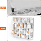 TORACK Metal Pegboard Wall Organizer 24" x 24" or 12" x 48", 70PCS Tools Storage Pegboard for Garage Peg Board Tool Organizer Board with Hooks for Workbench(Grey)