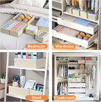 DIMJ Drawer Organizer Clothes, 15 Pack Dresser Organizer, Foldable Closet Organizers and Storage, Fabric Dresser Bins, Drawer Dividers for Nursery, Baby Clothes, Underwears, Sock (Beige)