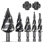 THINKWORK Four Spiral Flute Step Drill Bit Set (Metric), 5 Pcs HSS Step Drill Bits (4mm-35mm) Unibit Step Drill Bit, 6mm and 10mm Shank Step Bits for Aluminum, Wood, Plastic, Metal