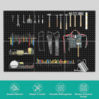Pegboard, 4 PCS 16”×16” Large Heavy Duty Metal Pegboard Panels with Frame Black Peg Board Display Peg Boards for Walls, Display, Garage Tool Storage, Office Organization, Craft Room, Kitchen