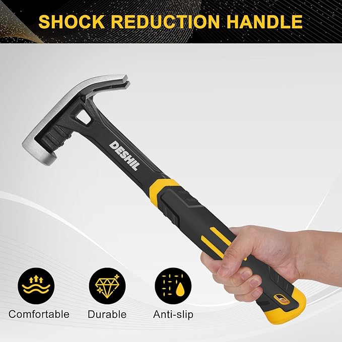 22 oz Claw Hammer with Fiberglass Handle, Drop Forged One Piece Claw Hammer, All Purpose Hammer, Smooth Face, Shock-Absorbing Grip