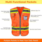 TCCFCCT Orange Safety Vest for Men Women 9 Pockets Mesh High Visibility Reflective Vest for Safety, Work Vest with Reflective Strips, Meets ANSI/ISEA Standards, DB-5X-Large
