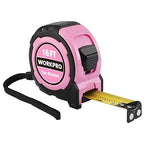 WORKPRO 16FT Pink Tape Measure, 1/8 Fractions Easy Read Measuring Tape, Retractable Nylon Coating Measurement Tape Accuracy 1/32, Magnetic Hook, Belt Clip, Rubber Protective Casing