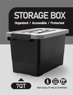 WYT 7 Quart Storage Bins with Lids and Latch, 6-Pack Stackable Plastic Organizing Box with Buckle and Handle, Durable Nestable Totes Containers (Black/Grey)