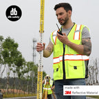 Dib Safety Vest Reflective Yellow Mesh, High Visibility Vest with Pockets and Zipper, ANSI Class 2 Heavy Duty, Made with 3M Reflective Tape 4XL