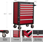 7-Drawer Rolling Tool Chest with Locking Wheels & Drawers, 18.5" D x 27.9" W x 39.5" H Mobile Tool Storage Cabinet, Heavy-Duty Garage Organizer w/Ergonomic Handle