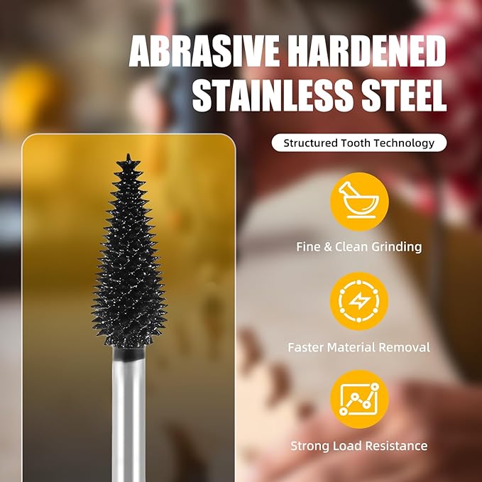 CAELUM 1 Pcs Taper Rotary Burr Kit, 1/8" Shaft, Very Coarse - Woodworking Attachment for Dremel, Foredom, DeWalt, Milwaukee Tools, Carving Burrs for Carving Engraving in Wood, Rubber, Plastic