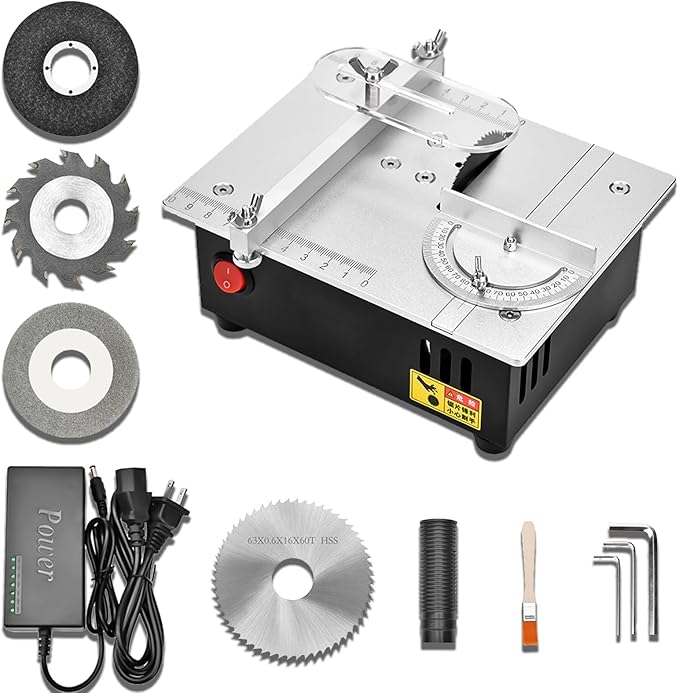 Precision Mini Electric Table Saw, DIY Hobby Handmade Woodworking Bench Cutting Machine Adjustable Cut Depth Small Desktop Saw for Miniature Wood Craft (Regular style)