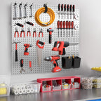 FZK Peg Board, 4 Pack Metal Pegboard Kit,Silver Pegboard Wall Organizer with 32 Pcs Hooks, Peg Board for Walls Home, Garage Tool Storage, Office Organization, Kitchen, Craft Room
