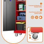 Metal Garage Storage Cabinet with Pegboard, 71''H*32" W*16" D Rolling Tool Cabinets on Wheels with 5 Adjustable Shelves for Garage Home Warehouse Utility Room, Assembly Required,Red and Black
