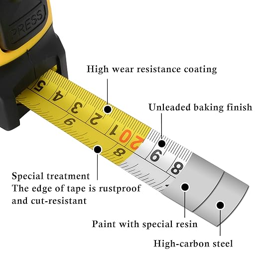 Auto-Lock Measuring Tape, 30-Feet (9M) Dual Side Retractable Tape Measure, Inch/Metric Scale, MID Accuracy, for Electricians, Carpenter, Surveyors and Engineers, with Rubber Protective Casing