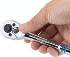 NEIKO 3/8 Inch Ratchet Wrench, 100-Tooth Reversible, 3.6 Degree Swing, Quick Release, 8" Long Handle, Silver Chrome Vanadium Steel