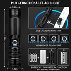 LED Flashlights High Lumens Rechargeable, 90,000 Lumens Brightest Handheld Flashlight, 5 Modes Powerful Multifunctional Flash Light Waterproof Flashlight for Home Camping