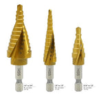 Step Drill Bit Set, 3 Pcs Titanium High Speed Steel Unibit Drill Bits, Stepped Up Bits for Sheet Metal, DIY Lovers with Aluminum Case, Total 28 Sizes for Multiple Hole