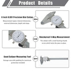 6 Inch 0.001 Precision Dial Caliper Stainless Steel Shockproof 4-Way Measurement with Plastic Case, Good Caliper Measuring Tool
