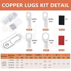 62PCS 8 AWG Tinned Ring Terminal Heat Shrink Tubing Set Copper Wire Lugs 8 Gauge 5/16", 3/8", 1/4", 1/2", 30Pcs Battery Cable Ends and 32PCS Heat Shrink Tubing