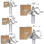 5Pcs Bearing Guided Bead Ovolo Bit Set,1/2" Shank Double Ribbed Ovolo Bits with Twin Arc,Rounding Over Radius 1/8”,5/32",9/32",5/16" and 3/8" for Wood Edging,Profiling,Molding