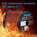 BNTECHGO 14 Gauge Flexible 2 Conductor Parallel Silicone Wire Spool Red Black High Resistant 200 deg C 600V for Single Color LED Strip Extension Cable Cord,Model,100ft Stranded Tinned Copper Wire
