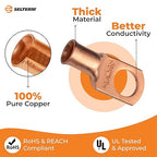 SELTERM 25pcs 2 AWG 1/2" Stud Battery Lugs, Ring Terminals, Heavy Duty Copper Wire Lugs, Battery Cable Ends, 2 Gauge Ring Terminal Connectors, UL Bare Copper Eyelets Electrical Battery Cable Lugs