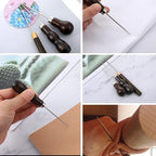 BOHUIZ 3 Pack Scratch Awl Tool with Wooden Handle, Gourd Shape Pin Punching for Leather Awl Punch Tool for Hole Craft Shoes Repair Sewing Leather Punch Stitching Crochet DIY Handmade
