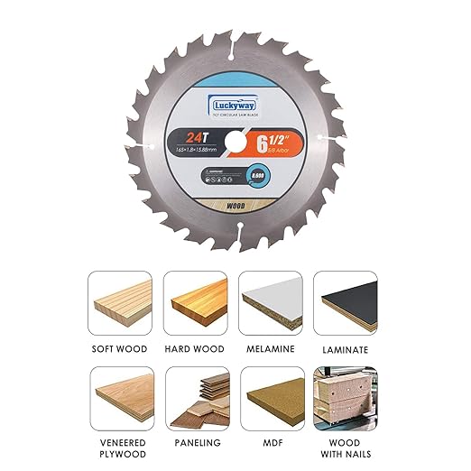 Luckyway 3-Pack 6-1/2 Inch 24T Framing with 5/8 Inch Arbor TCT Circular Saw Blade for Cutting Wood