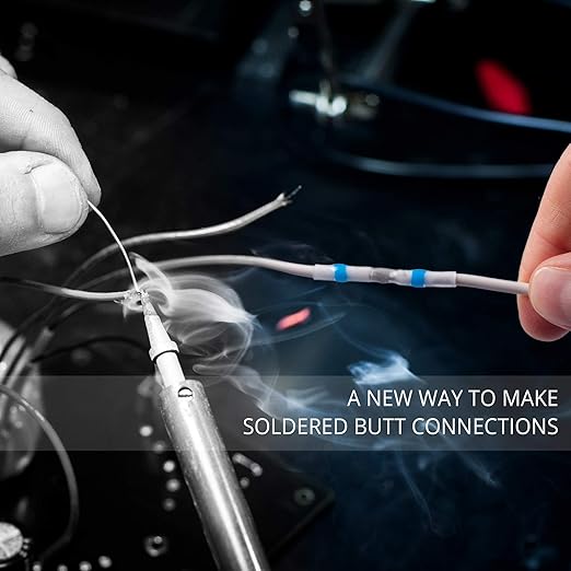 Wirefy 120 PCS Solder Seal Wire Connectors - Heat Shrink Solder Butt Connectors - Waterproof Solder Sleeves - Self Soldering Wire Connectors - Blue 16-14 AWG