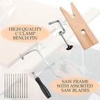 Lasnten 3 in 1 Professional Jeweler's Saw Set Saw Frame Adjustable with 144 Blades Wooden Bench Pin Clamp Set V-slot Bench Pin Jewelers Versatile Tools for Precise Jewelry Making DIY Wood Metal
