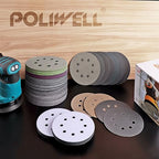 POLIWELL 5 Inch Sanding Discs Hook and Loop 8 Hole Heavy Duty Silicon Carbide Sandpaper 320 400 600 800 1000 1500 2000 3000 4000 5000 7000 10000 with Interface Pad for Random Orbital Sander,120 Pack