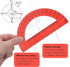 Zonon 2 Pcs 6 Inch Plastic Protractor Math Protractors 180 Degrees Angle Measurement, Translucent for Geometry Classroom Kid Student School Office Supplies(Red)