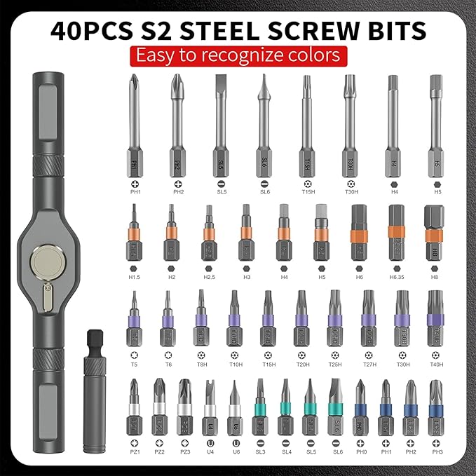 42 in 1 Magnetic Screwdriver Sets,Magnetic Drive Tool with Detachable Ratchet Handle,Multi Bit Ratchet Screwdriver Set,Multi Bit Ratcheting Screw Driver Set with Storage Case Repair Tool Kit (Orange)