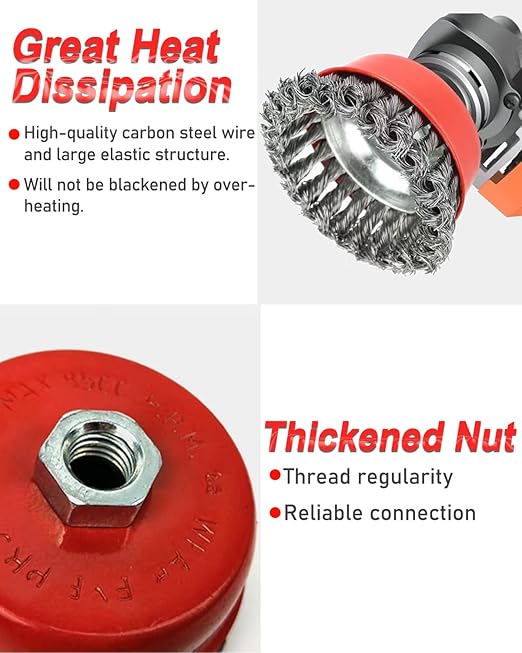 4" Coarse Twisted Knotted Wire Wheel Cup Brush for Angle Grinder, 5/8 Inch-11 Threaded Arbor, 0.020" Carbon Steel Brush for Heavy Cleaning Rust, Abrasive (4)