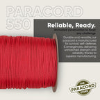 The Paracord Store | Type III 550 Paracord - 250 FT Spool, Imperial Red | Heavy Duty 7 Strand Tactical Paracord - USA Made Nylon Outdoor Parachute Cord for Camping, Fishing & More - Survival Cord