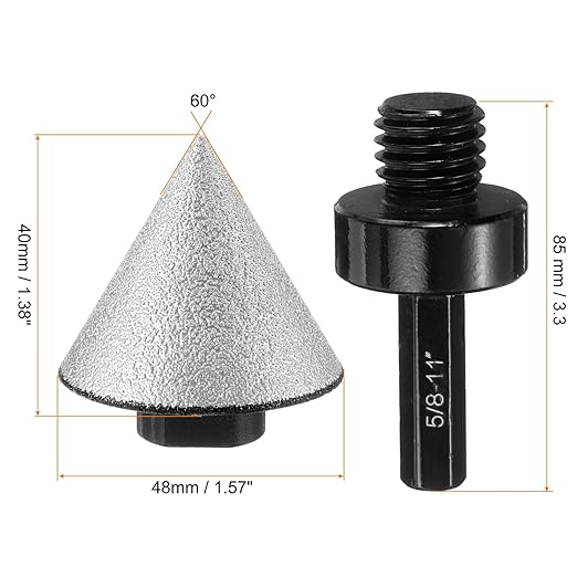 HARFINGTON Diamond Beveling Chamfer Bits 48mm Dia 5/8-11 Thread Cone Grinder Bit with Adapter, Countersink Drill Bit to Enlarge Holes for Porcelain Tile, Marble, Ceramic, Glass, Stones
