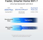 ASUS RT-BE82U Dual-Band WiFi 7 (802.11be) Smart AiMesh Extendable Router, 6500 Mbps, Five 2.5GbE Ports, 4096-QAM, Up to 3 SSIDs for IoT Devices, Parental Controls & VPNs, Advanced Network Security