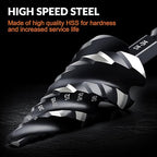 THINKWORK Four Spiral Flute Step Drill Bit Set, 3 Pcs HSS Step Drill Bits (1/8"-7/8") Unibit Step Drill Bit with Tool Box, 1/4" Shank Step Bits for Aluminum, Wood, Plastic, Metal