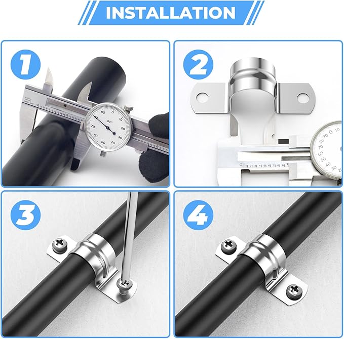 12pc 6 11/16Inch (170mm) 304 Stainless Steel Conduit Clamps, U-Tube Pipe Clamp 2 Hole Strap U Bracket Rigid Pipe Metal Conduit Strap Tension Clips