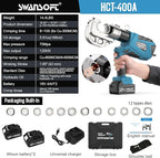 SWANSOFT Electric Hydraulic Crimping Tool, 12Ton 6AWG-800MCM Rechargeable Hydraulic Crimper for Cu/Al Terminal, Continuously Crimp Wire Cable Lug Crimping Tool Kit with 12 Dies (HCT-400A)