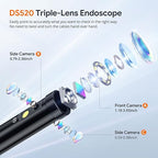 Triple Lens Borescope Tool, DEPSTECH 5" IPS Screen Endoscope Camera with Lights, 1080P Sewer Inspection Camera & Split Screen, 180° Rotation, IP67 Snake Cable, Gadget for Automotive Mechanical Repair
