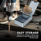 Cobalt Drill Bit Set, 29Pcs M35 High Speed Steel Bits for Hardened Metals, Stainless Steel, Cast Iron and Wooden Plastics, with Metal Index Storage Box, 1/16"-1/2"