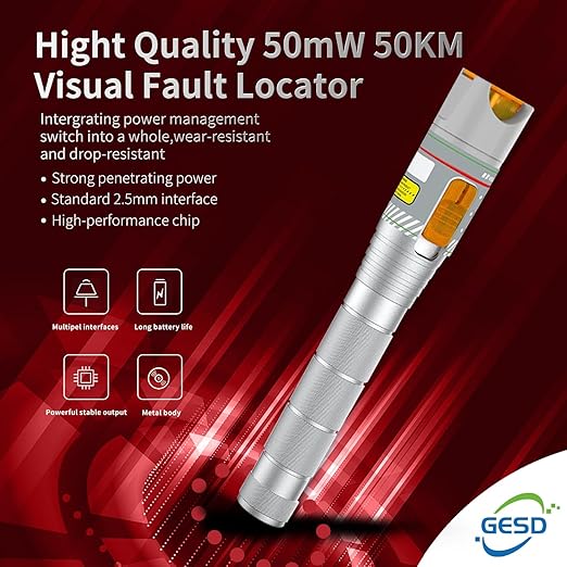 2PCS Visual Fault Locator 50KM with FC/LC Adapter Kit, VFL Include Single Mode 9/125um FC Male to LC Female Connector, Fiber Red Light Pen for CATV Telecommunications Engineering Maintenance
