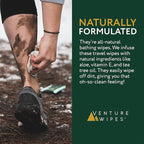 Venture Wipes Tea Tree Oil Body Wipes - Adventure Wipes for Adults - Biodegradable Cleansing With Aloe and Vitamin E - Camping Essentials - Individually Wrapped - 10 Count Bag