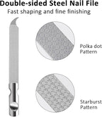 Metal Nail Files for Natural Nails, Mabor Stainless Steel Fingernail File with Pointed Tip Professional Double Sided Curved Nail Filer for Nails Travel Nail File with PU Leather Case