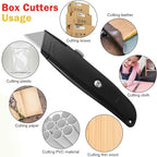 Reginary 30 Pcs Box Cutter Bulk Retractable Blade Utility Knife Heavy Duty Aluminum Alloy Razor Shell Knife for Cartons, Cardboard and Boxes, DIY, Factory, Home(Black, Yellow, Red)