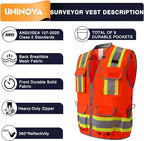 UNINOVA Surveyor Safety Vest Reflective for Men,Class 2 Heavy Duty Safety Vests Reflective with Pockets and Zipper