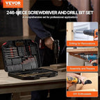 VEVOR Drill Bit Set, 246 Pieces Drill and Driver Bit Set, Screwdriver Bit Set Suitable for Wood Metal Cement Drilling and Screw Driving, Drill Bit Sets Combo Kit Assorted in Organized Carrying Case