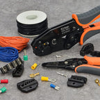 iCrimp Ratchet Wire Crimping Tool Set w/ 5 Interchangeable Jaws for Insulated and Non-Insulated Terminals AWG20-2, Wire Stripper included