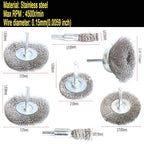 Stainless Steel Wire Wheel Brush & Crimped Cup Brush Kit for Drill,Fine Wire Diameter 0.0059 Inch,for Rotary Tool with 1/4-Inch Shank,Removal of Rust,deburring,Paint (7pcs)